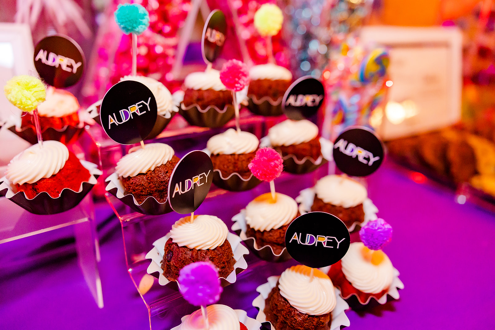 Details of a tower of cupcakes from one of the cake shops in bellevue