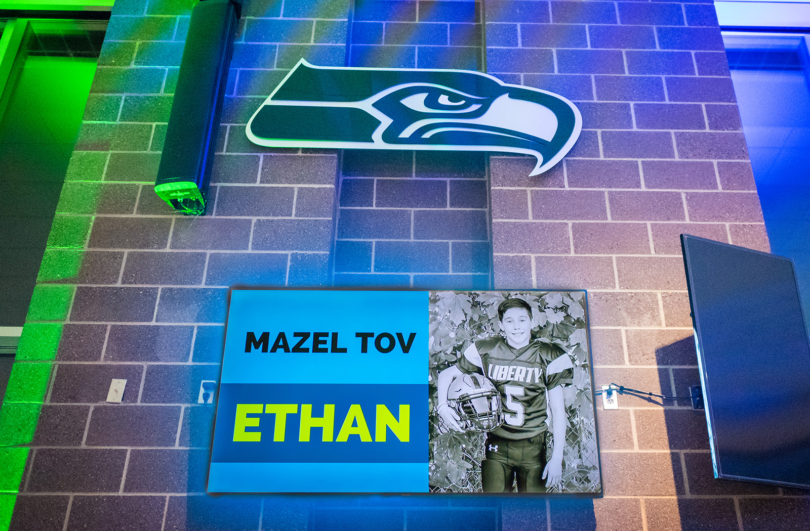 Details of a Seattle Seahawks fan's Bar Mitzvah entrance