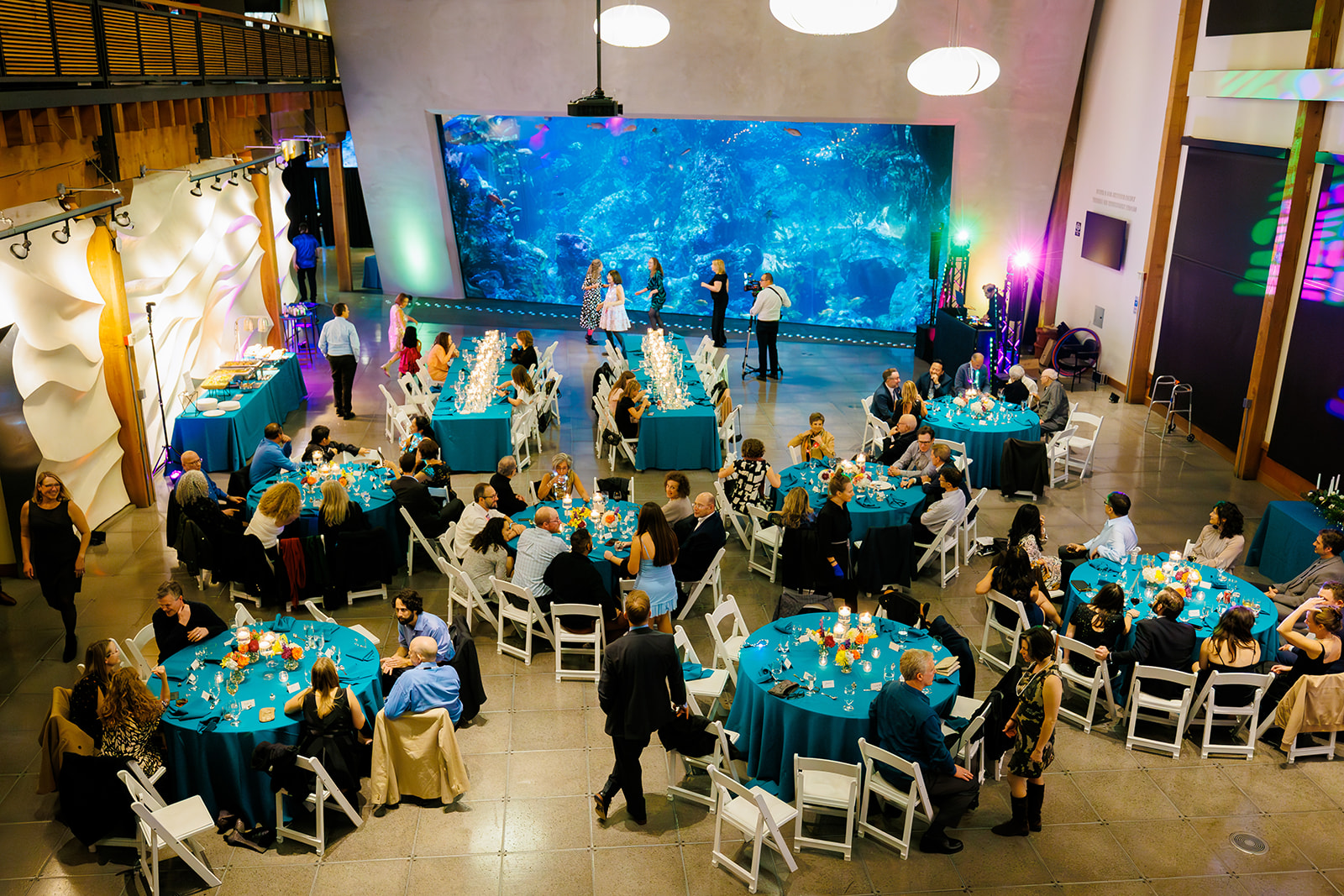 A look down at a Mitzvah reception in the Seattle Aquarium