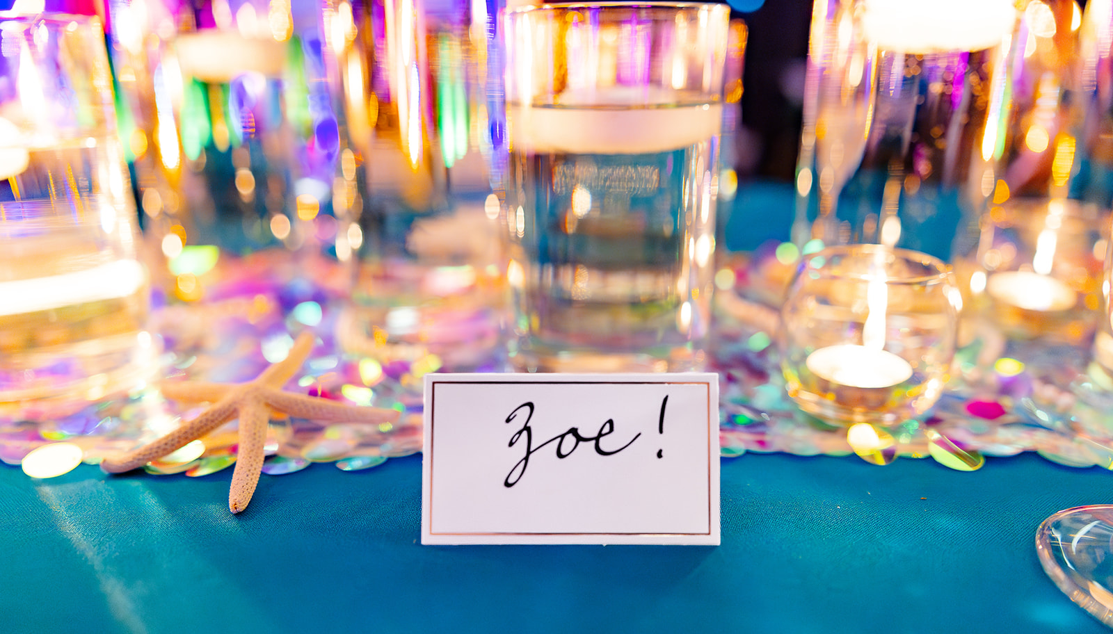 Details of a tropical table setting for a Bat Mitzvah catered by a bakery in Sammamish