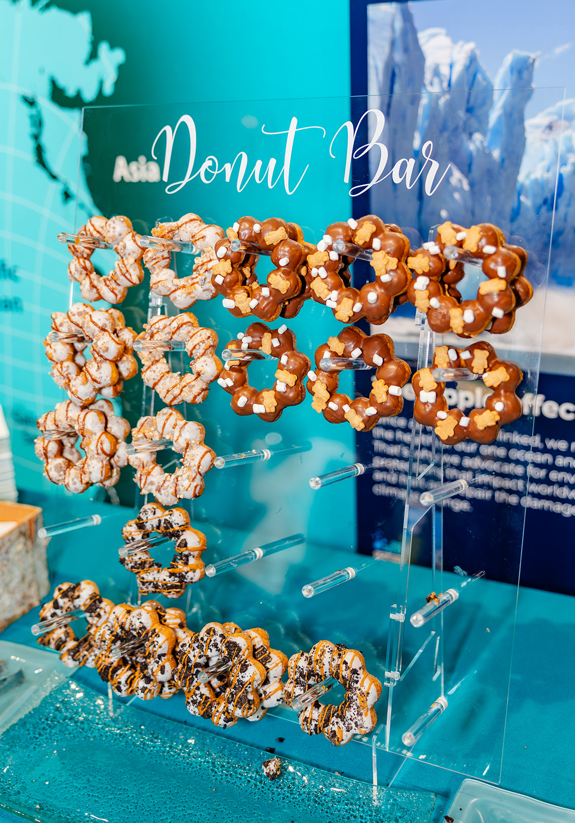 Details of a donut bar with different kids from incredible dessert catering in Seattle